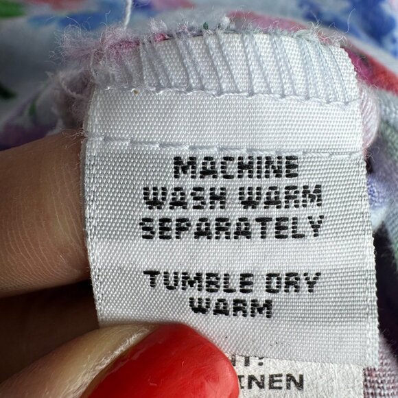 Cut Loose Blue Pink Floral 100% Linen Tunic Top 3/4 Sleeve HighLow Lagenlook SzM - Picture 7 of 7